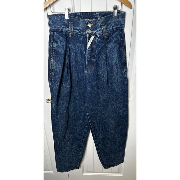 VINTAGE JORDACHE 80s HIGH RISE PLEATED ACID WASH DENIM JEANS 13/14 - Picture 2 of 10